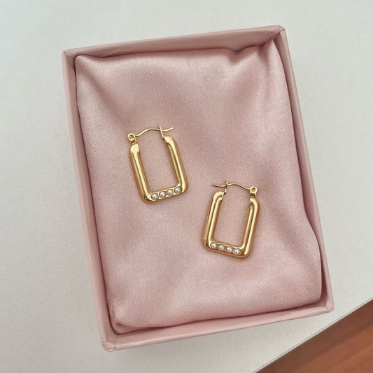 Cubic Pearl Hoops Earrings 18K Gold Plated, Waterproof and Anti-Tarnish