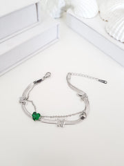 Butterfly Emerald Snake Bracelet Silver Plated, Waterproof and Anti-Tarnish - 8 inches