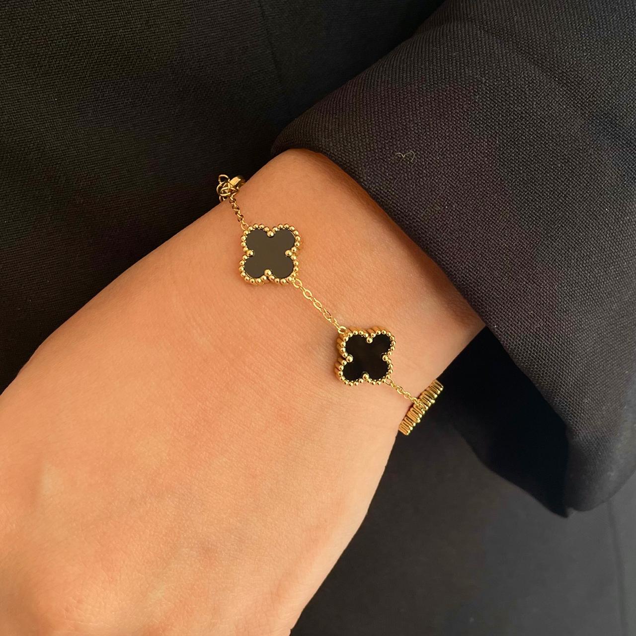Elegant Luck Black Clover Necklace + Golden Touch Black Clover Bracelet Combo