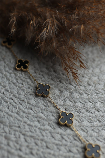 Elegant Luck Black Clover Necklace + Golden Touch Black Clover Bracelet Combo