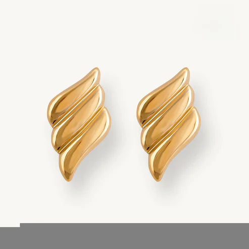 Wrinkle Bow Earrings Gold Plated + Glide Wings Earrings Gold Plated + Double Hearts Classic Earrings Gold Plated