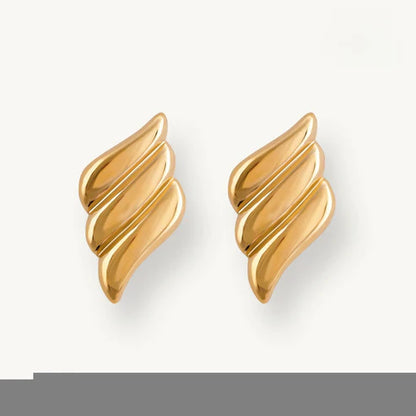 Wrinkle Bow Earrings Gold Plated + Glide Wings Earrings Gold Plated + Double Hearts Classic Earrings Gold Plated
