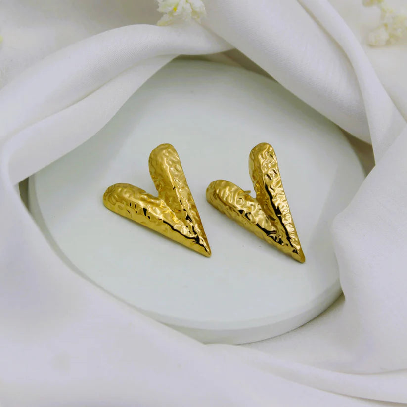 Knot Heart Necklace + Long Hammered Heart Earring Combo