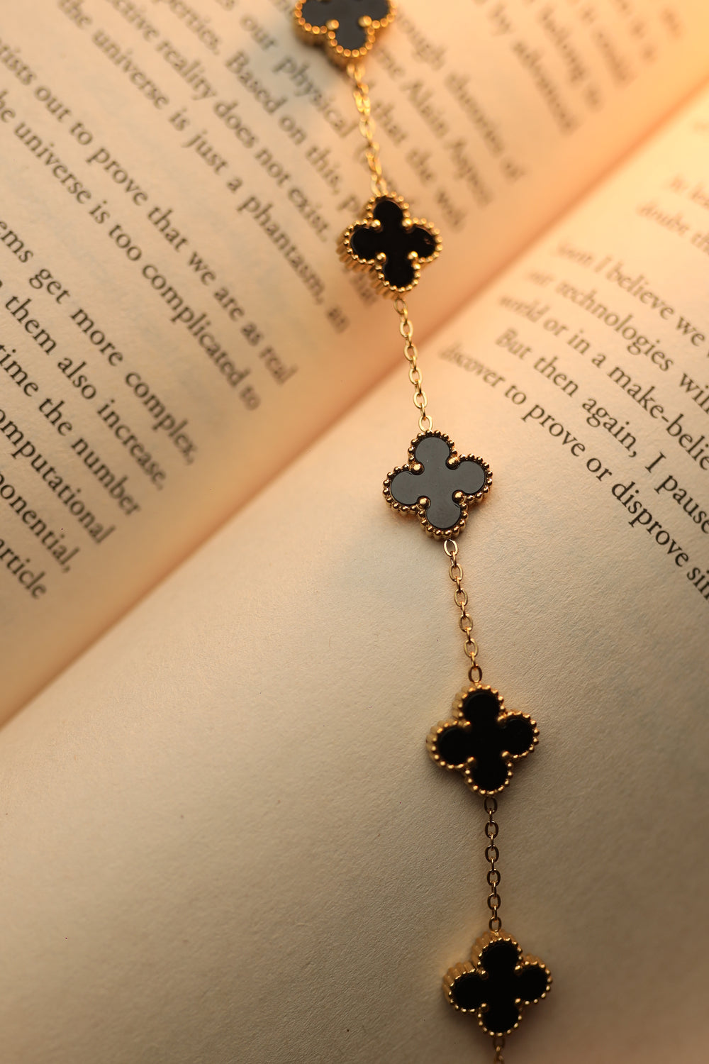 Elegant Luck Black Clover Necklace + Golden Touch Black Clover Bracelet Combo