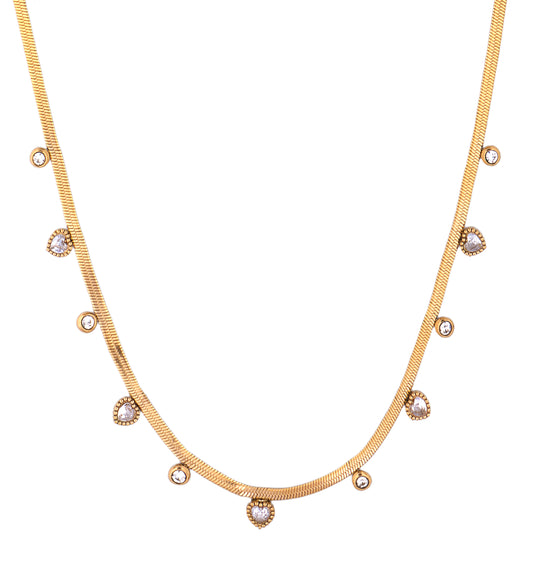 Heart Diamond Snake Chain Necklace 18k Gold Plated, Waterproof and Anti-Tarnish