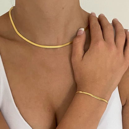 Snake Chain + Bracelet Combo Gold Plated, Waterproof and Anti-Tarnish