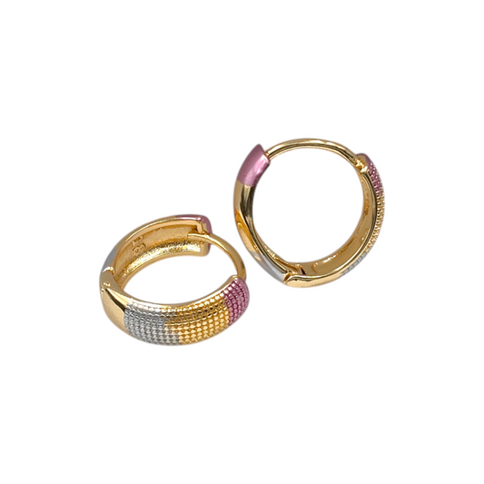 Tricolor Mesh Hoops Earrings 18K Gold Plated, Waterproof and Anti-Tarnish