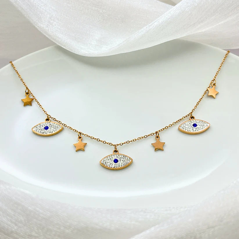 Evil Eye Star Charm Necklace + Evil Eye Kada Bracelet Combo