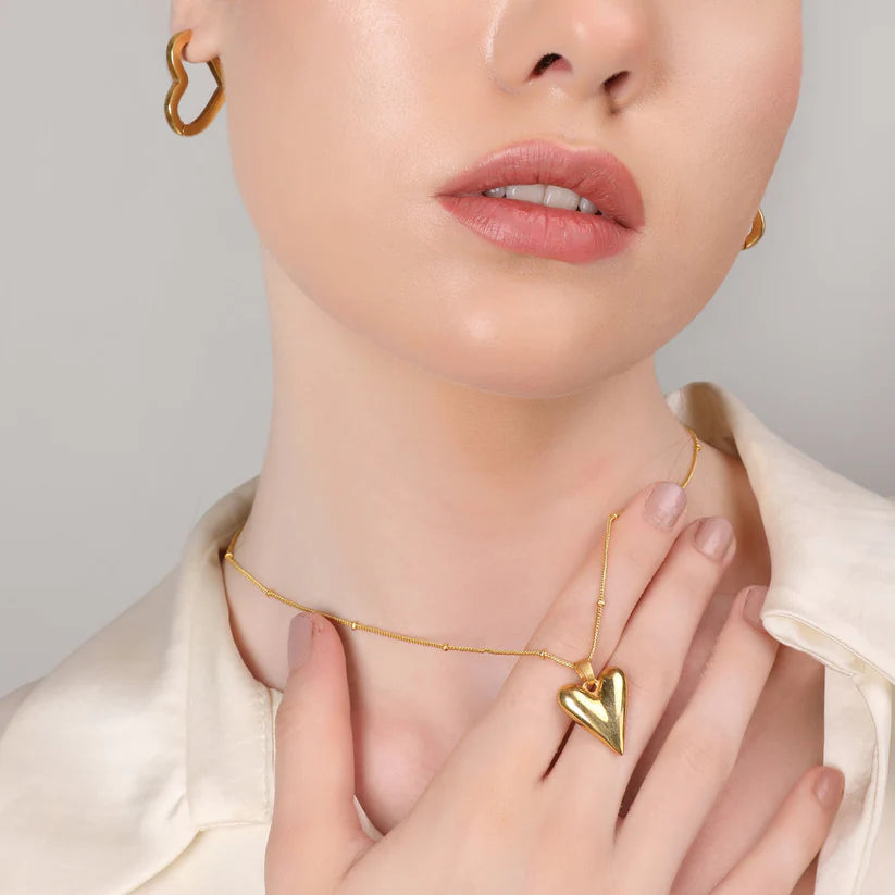 Heart Vintage Necklace + Vintage Long Heart Earring Combo