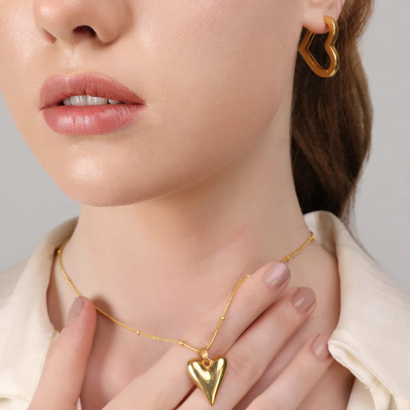 Heart Vintage Necklace + Vintage Long Heart Earring Combo