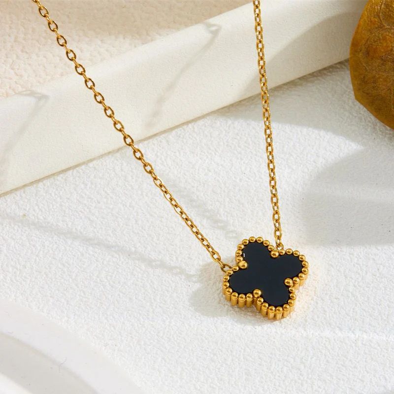 Elegant Luck Black Clover Necklace + Golden Touch Black Clover Bracelet Combo