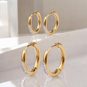 Set of 2 Diamond Hoops Small and Big  Earrings Gold Plated, Waterproof and Anti-Tarnish