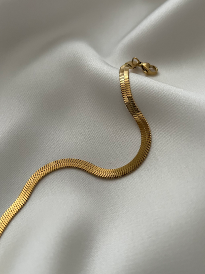 Snake Bracelet Gold Plated, Anti-Tarnish, Waterproof 8.5 inches with Extension & Heart Charm