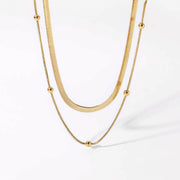 Dual Chain Layered Necklace Gold Plated, Waterproof and Anti-Tarnish