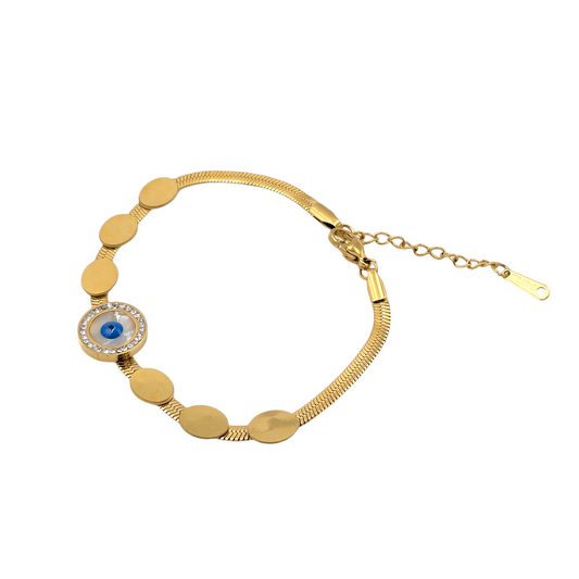 Evil Eye Snake Bracelet 18K Gold Plated, Anti-Tarnish, Waterproof 8 inches