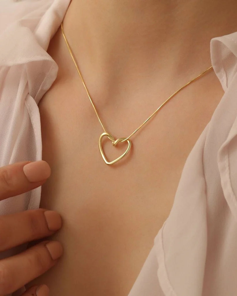 Knot Heart Necklace + Long Hammered Heart Earring Combo