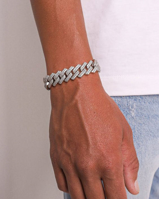 Iced Cuban Diamond Bracelet Silver Plated, Waterproof and Anti-Tarnish