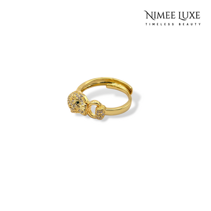 Diamond Studded Panther Adjustable Ring Gold Plated AR17