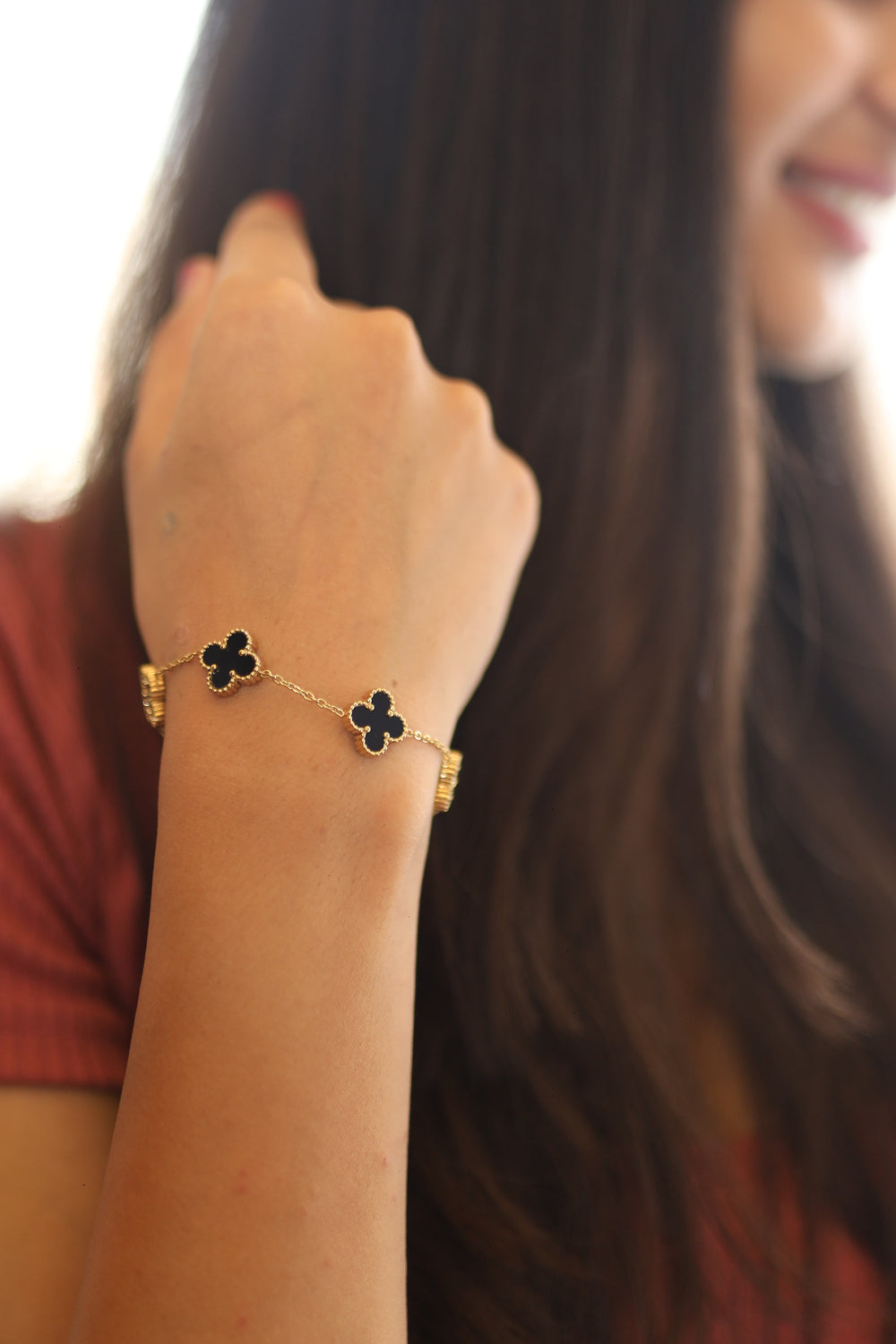 Elegant Luck Black Clover Necklace + Golden Touch Black Clover Bracelet Combo