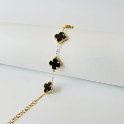 Elegant Luck Black Clover Necklace + Golden Touch Black Clover Bracelet Combo