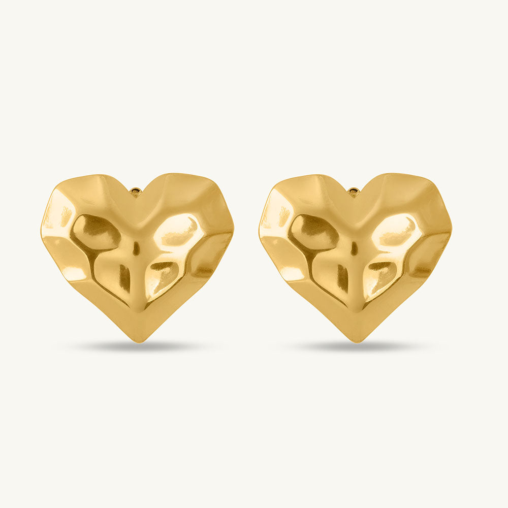 Crucible Heart Stud Earrings Gold Plated, Waterproof and Anti-Tarnish