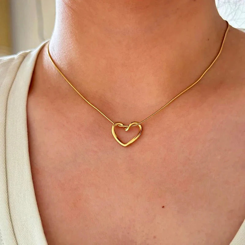 Knot Heart Necklace + Long Hammered Heart Earring Combo