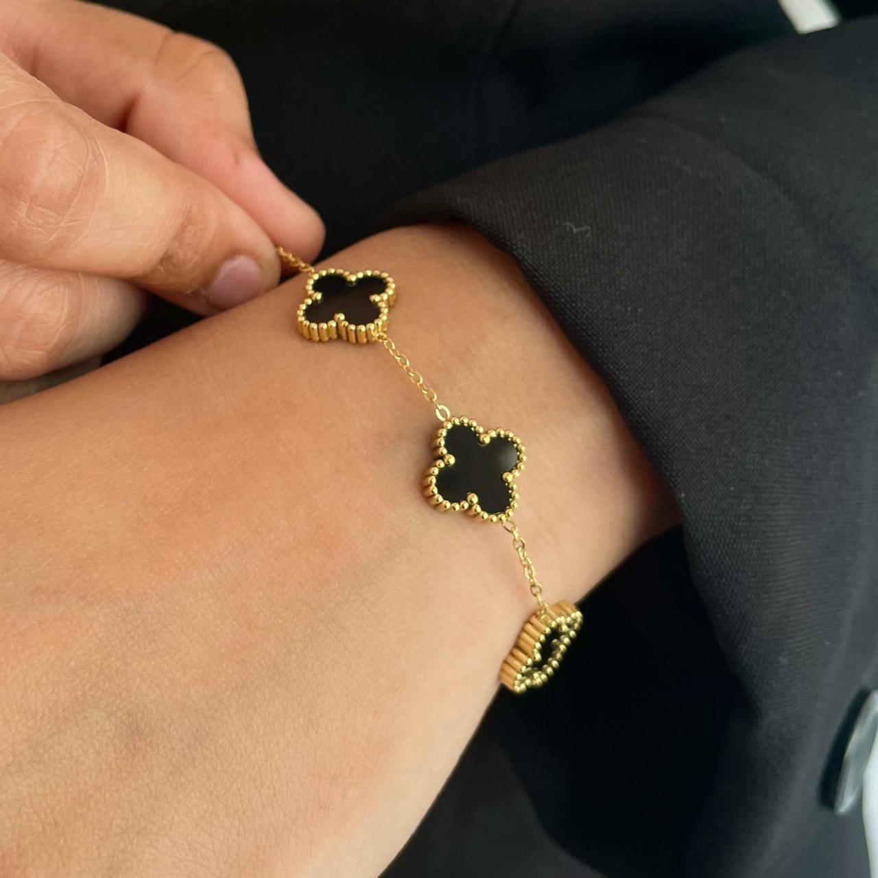 Elegant Luck Black Clover Necklace + Golden Touch Black Clover Bracelet Combo