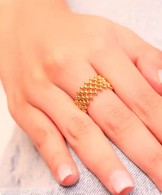 Honeycomb Net Adjustable Ring 18K Gold Plated AR52