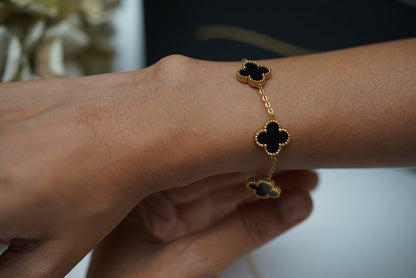 Elegant Luck Black Clover Necklace + Golden Touch Black Clover Bracelet Combo