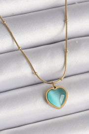 Blue Sapphire Pearl Heart Necklace Gold Plated, Waterproof and Anti-Tarnish