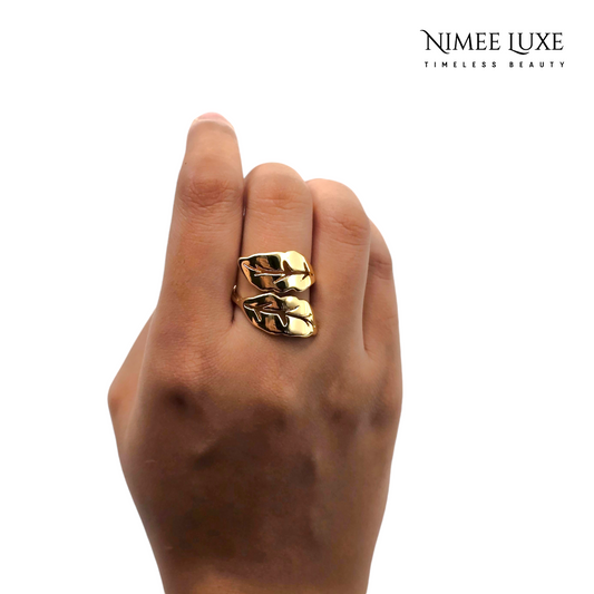 Duo Leaf Adjustable Ring 18K Gold Plated AR1