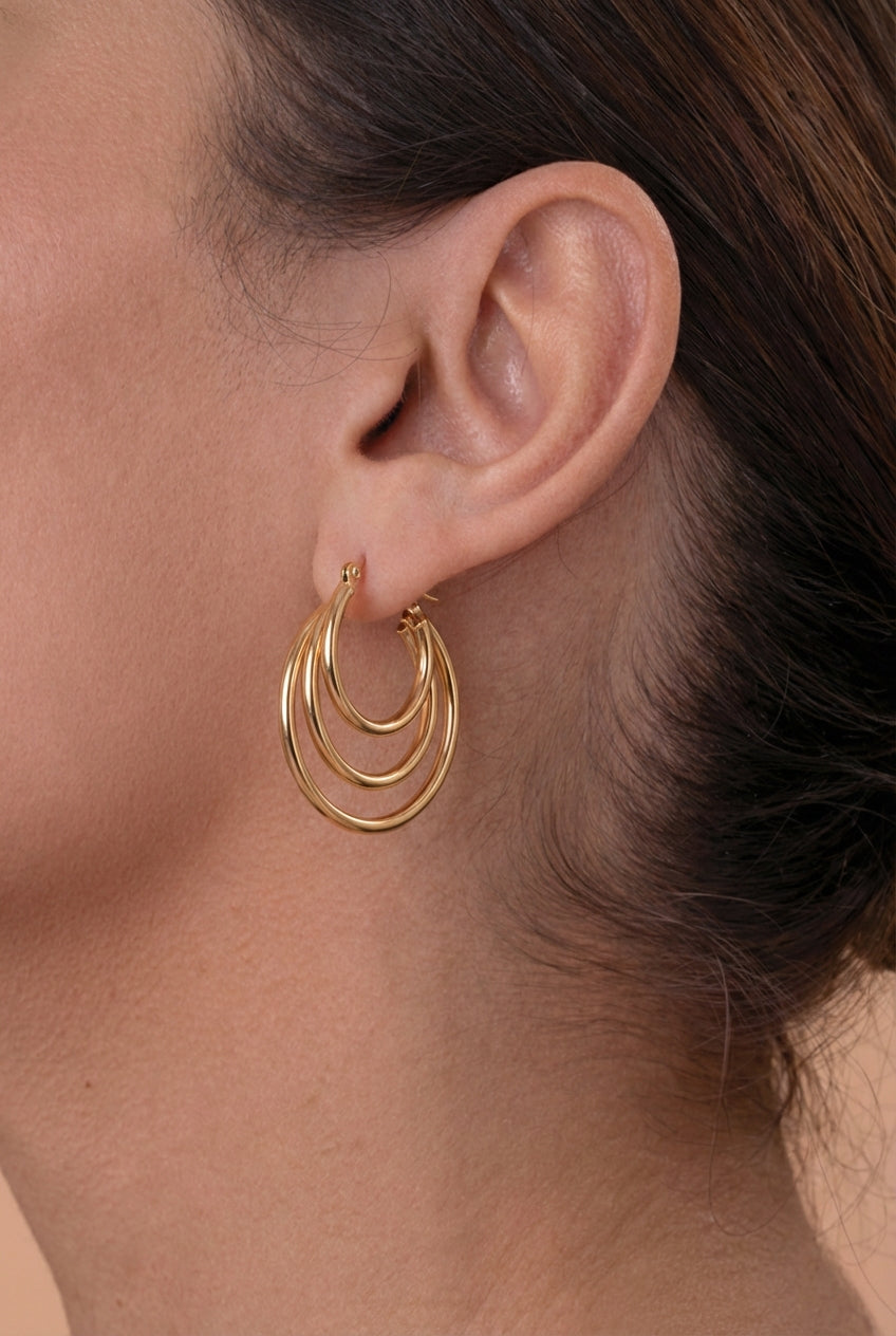 Layered Triple Hoop Gold-Plated Earrings