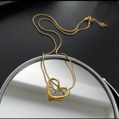 Knot Heart Necklace + Long Hammered Heart Earring Combo
