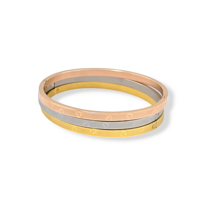 Heart Mini Kada 3 in 1 Set Rose Gold, Silver & Gold Bangle Bracelet Kada Waterproof and Anti-Tarnish 6CM Inner Diameter