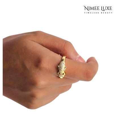 Diamond Studded Panther Adjustable Ring Gold Plated AR17