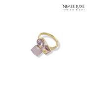 3 Stone Amethyst Adjustable Ring Gold Plated AR8
