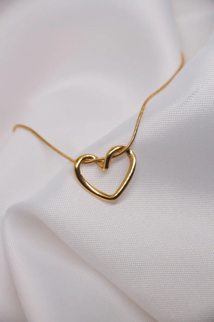 Knot Heart Necklace + Long Hammered Heart Earring Combo
