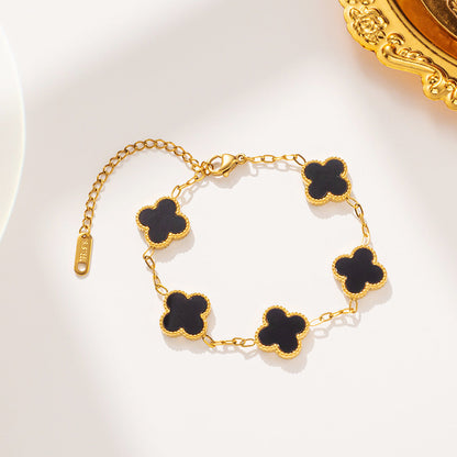 Elegant Luck Black Clover Necklace + Golden Touch Black Clover Bracelet Combo