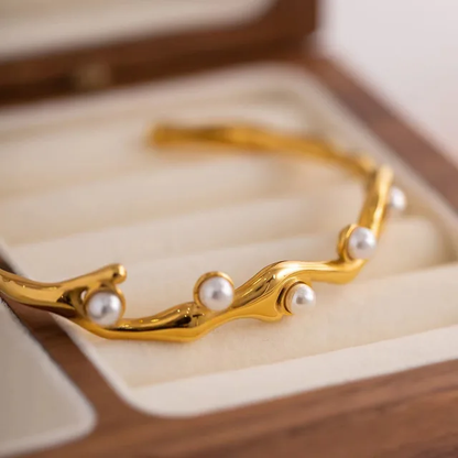 Pearl Breeze Kada Adjustable Size 18k Gold Plated, Waterproof and Anti-Tarnish