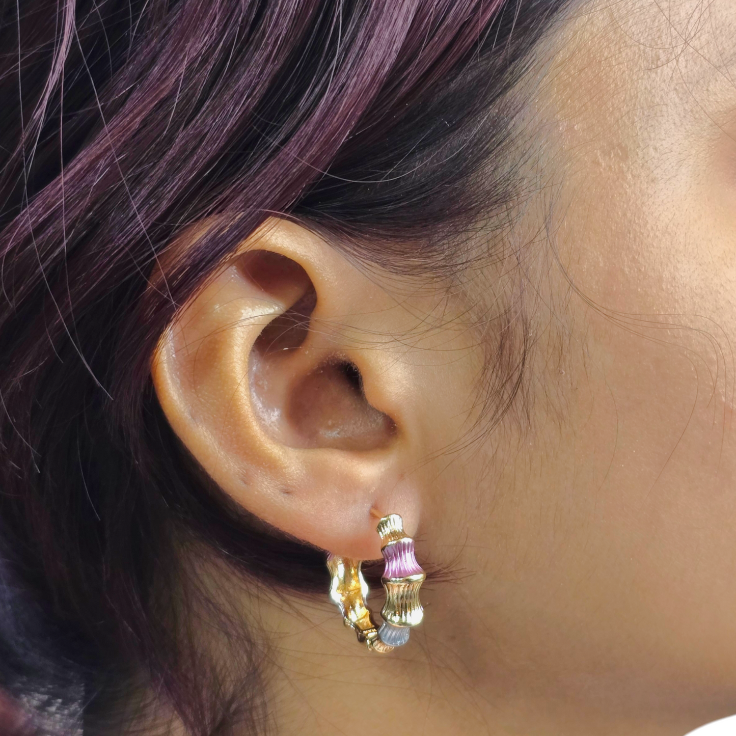 Bamboo Hoops Earrings 18K Gold Plated, Waterproof and Anti-Tarnish