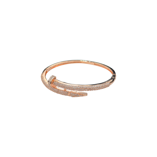 Rose Gold Iced Out Nail Bracelet Kada Rose Gold Plated, Waterproof and Anti-Tarnish