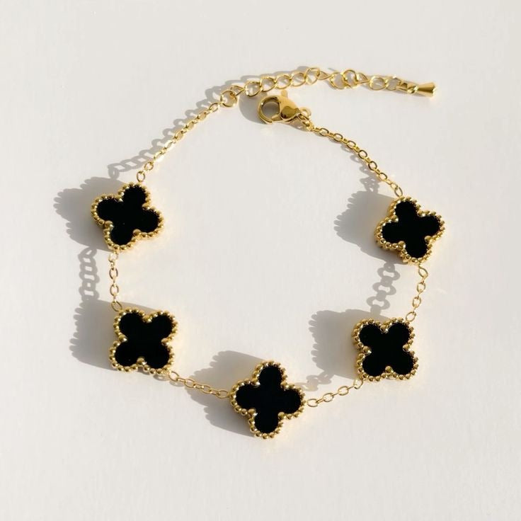 Elegant Luck Black Clover Necklace + Golden Touch Black Clover Bracelet Combo