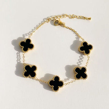 Elegant Luck Black Clover Necklace + Golden Touch Black Clover Bracelet Combo
