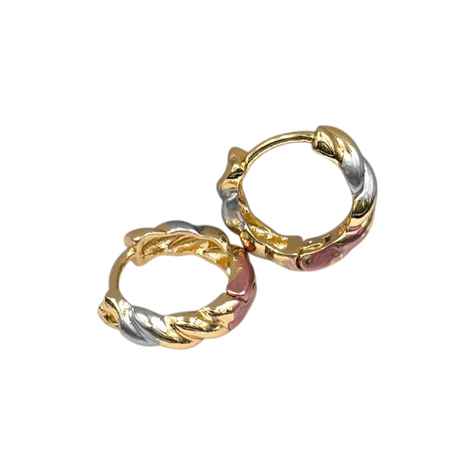 Tricolor Twisted Hoops Earrings 18K Gold Plated, Waterproof and Anti-Tarnish