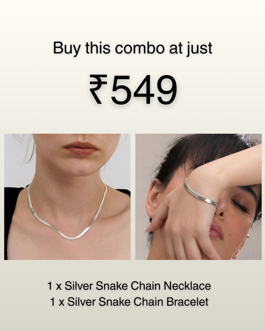 Silver Snake Chain Necklace & Bracelet Combo