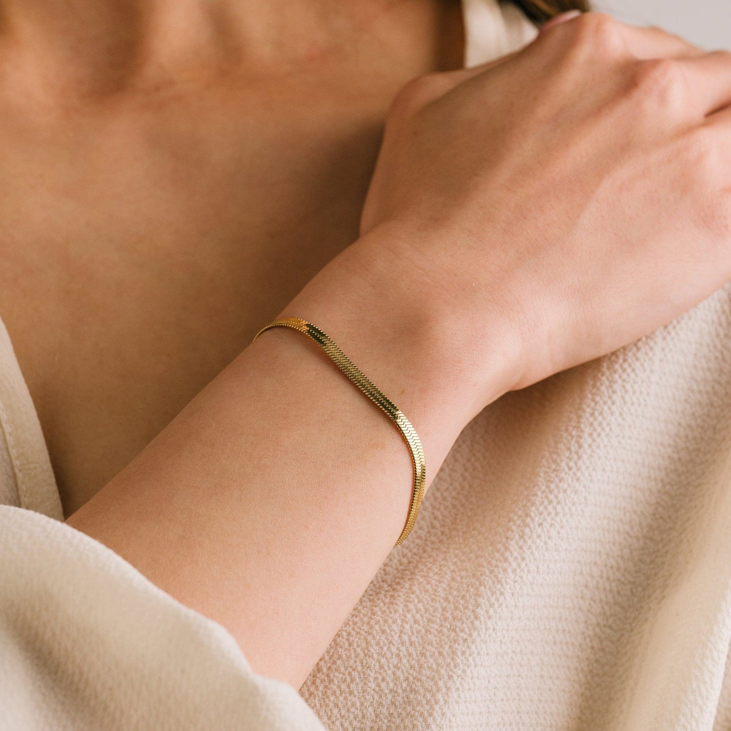 Flat Snake Chain Necklace & Bracelet Combo